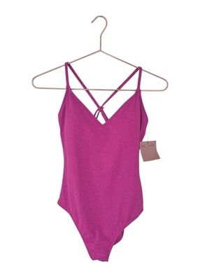 Shade & Shore Pink Criss Cross Back One Piece Swimsuit Medium 8-10 NWT